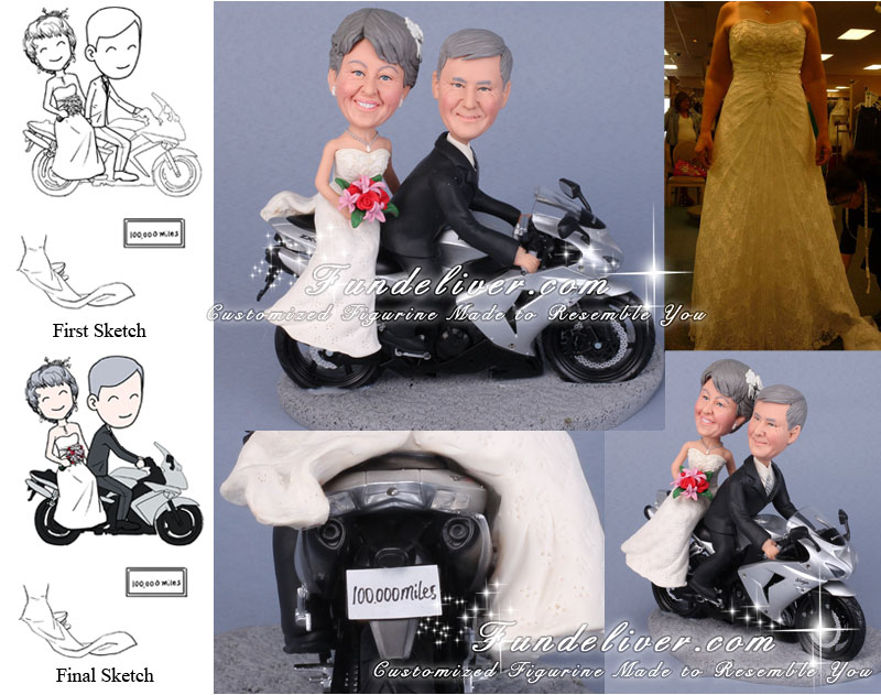 Motorcycle Cake Toppers for Weddings with Bride and Groom